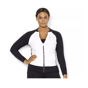 LAUREN RALPH LAUREN L-RL Black White Colorblock‎ Cotton Blend Logo Track Jacket